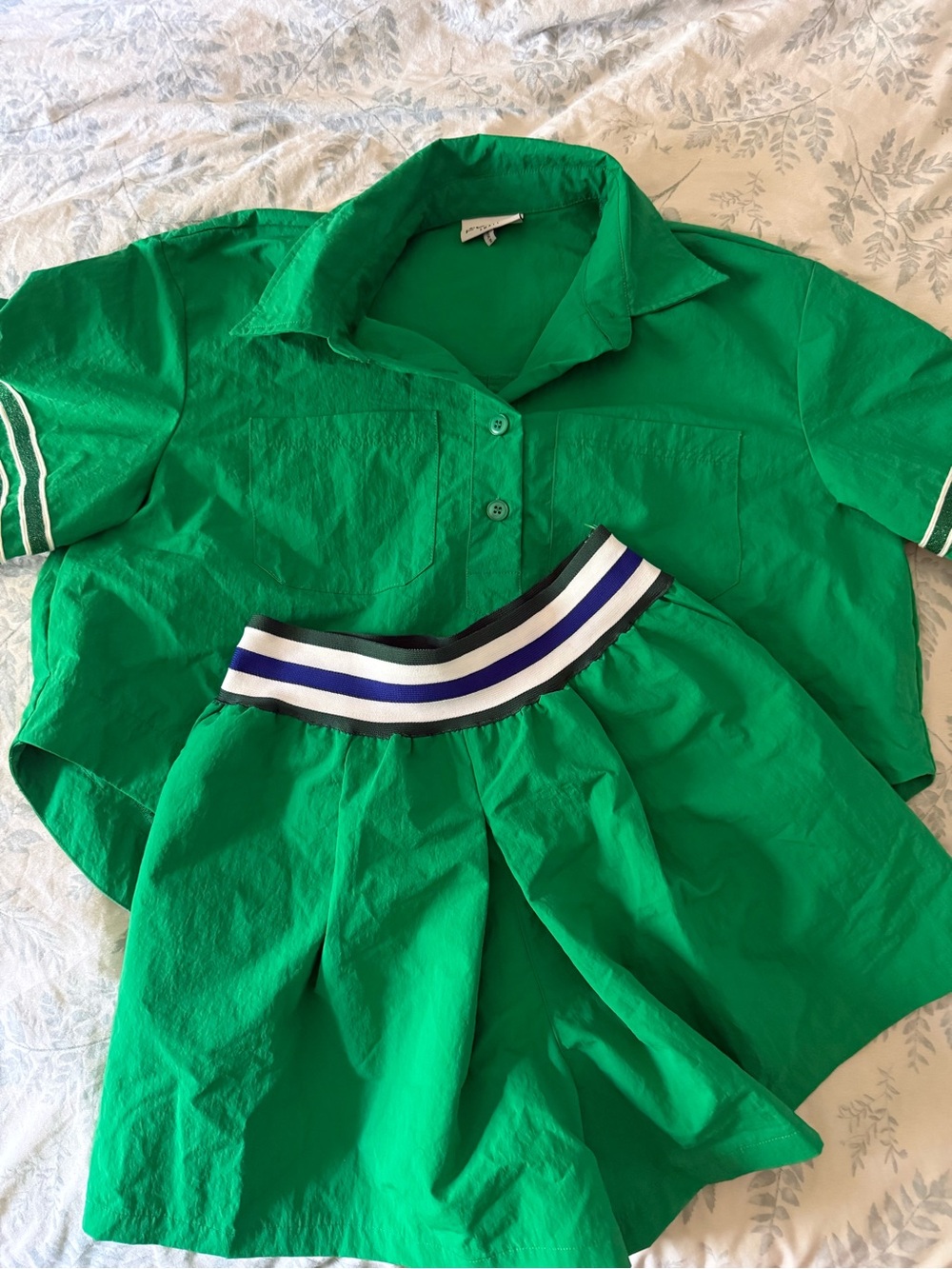 Green Button-Down Shirt & Short Set